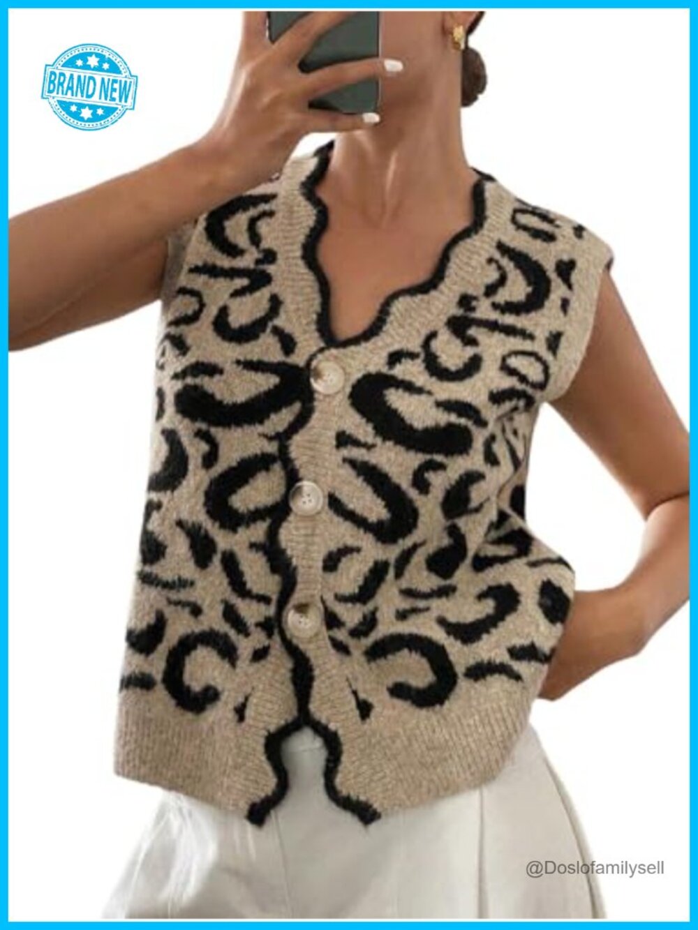 WDIRARA Women's Leopard Print Button Down Sweater Vest – Sleeveless V Neck